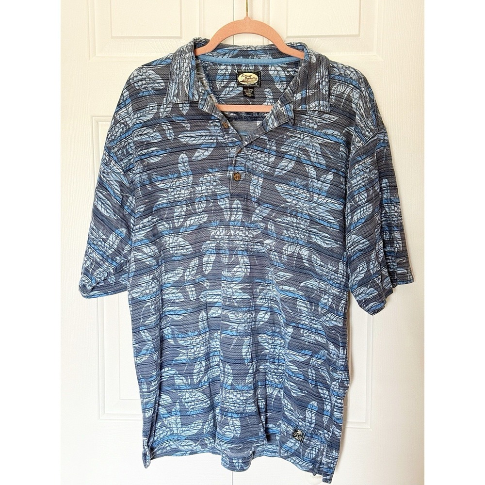 Vintage Tommy Bahama Blue Floral Print Polo Short Sleeve In Size L